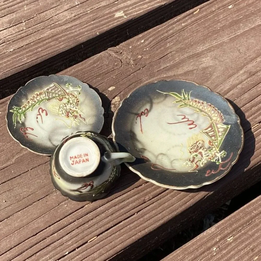 Vintage Miniature Dragon Teacup Saucer Set Made in Japan‎